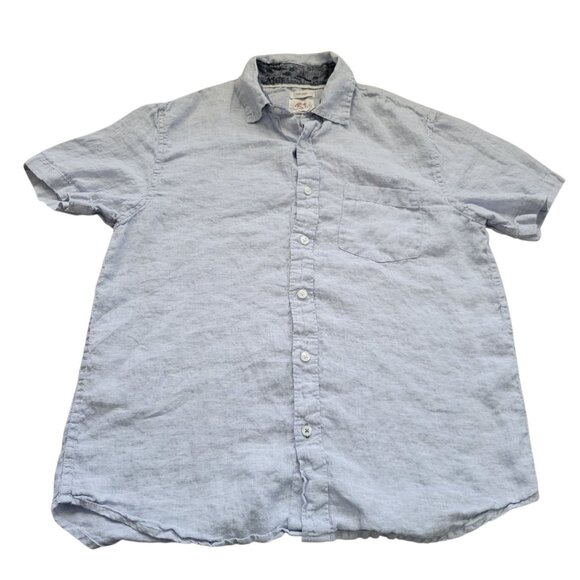 Panama Jack Shirt Mens Medium 100% Linen Blue Short Sleeve Pocket Button Up - Picture 1 of 8